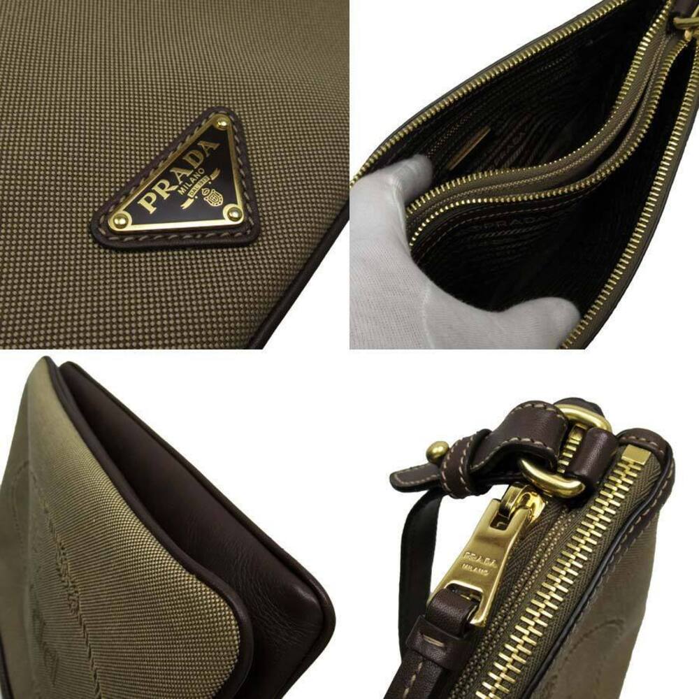 PRADA Crossbody Shoulder Bag Brown Canvas Leather - Picture 2 of 3